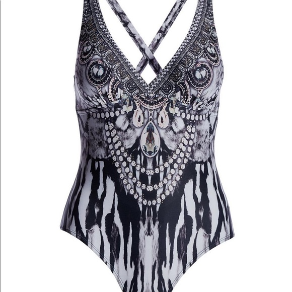 JEWEL PRINT V-NECK ONE-PIECE SWIMSUIT - Picture 4 of 4